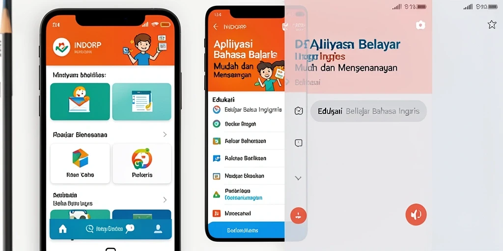 Tampilan antarmuka aplikasi INDORP untuk Belajar Bahasa Inggris.