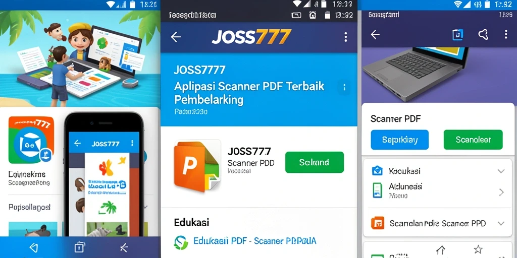 Tampilan utama aplikasi JOSS777 dengan fitur pemindaian PDF.