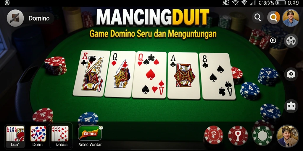 Tampilan antarmuka MANCINGDUIT dengan berbagai opsi permainan domino.