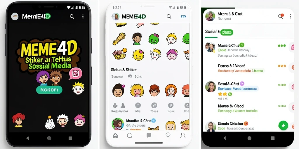 Antarmuka pengguna MEME4D dengan stiker menarik dan kreatif.