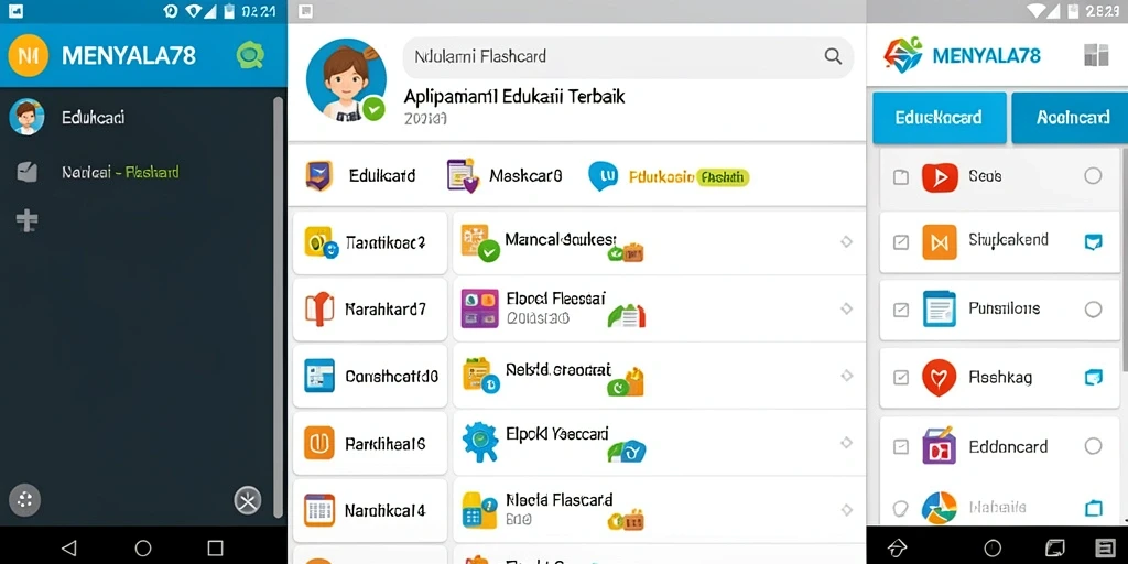 Antarmuka intuitif MENYALA78 dengan berbagai pilihan Flashcard.