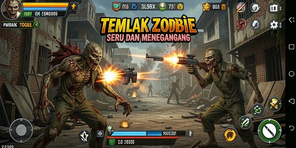 Antarmuka permainan PARTAITOGEL yang menegangkan saat menembak zombie.