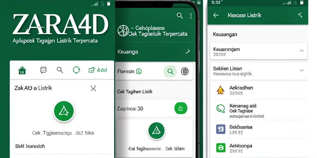 Antarmuka utama ZARA4D menampilkan fungsi cek tagihan listrik dengan jelas.
